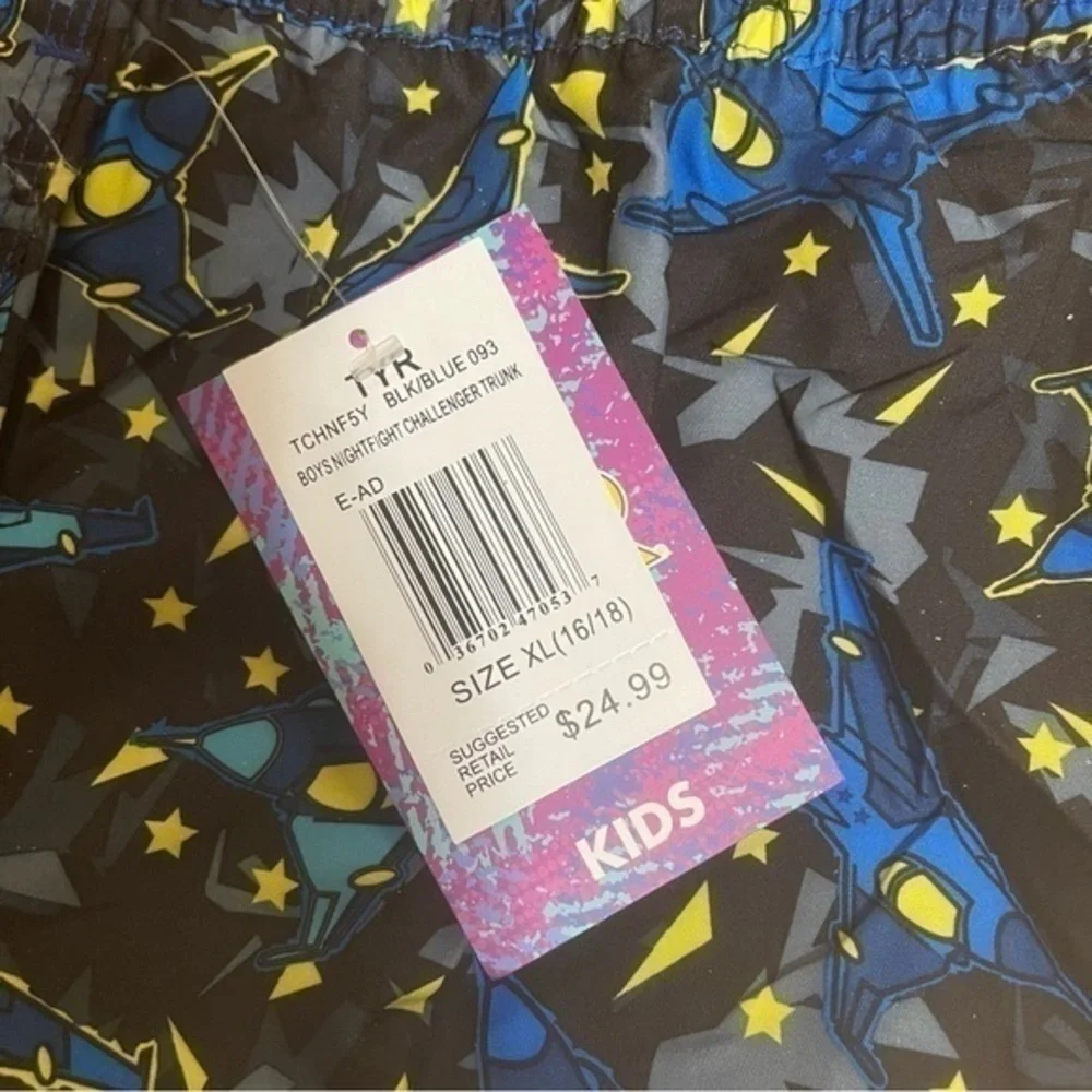 TYR Boy’s Nightfight Challenger Trunk - Black Blue - Size XL (16/18) - NWT